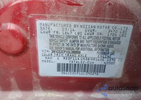 2016 Nissan Versa Note S from USA, damaged, VIN 3N1CE2CP1GL390898